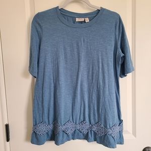 LOGO by Lori Goldstein Blue Short Sleeve Blouse Women's Medium